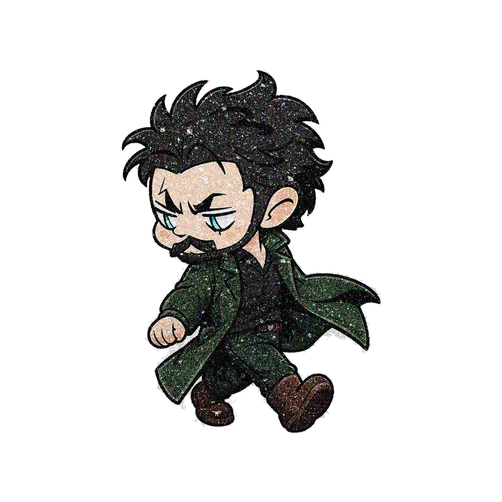 Chibi Green Coat Walker Glitter Sticker